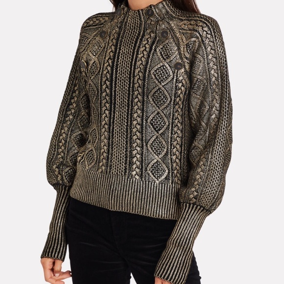 Veronica Beard Grady Metallic Cable Sweater - Picture 1 of 8